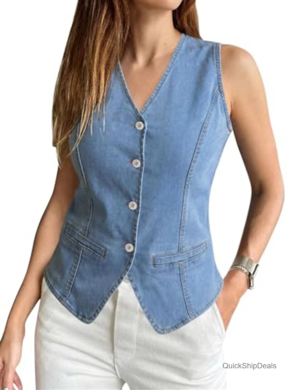 Women's Stretchy Denim Vest Sleeveless Jean Vest Top Summer